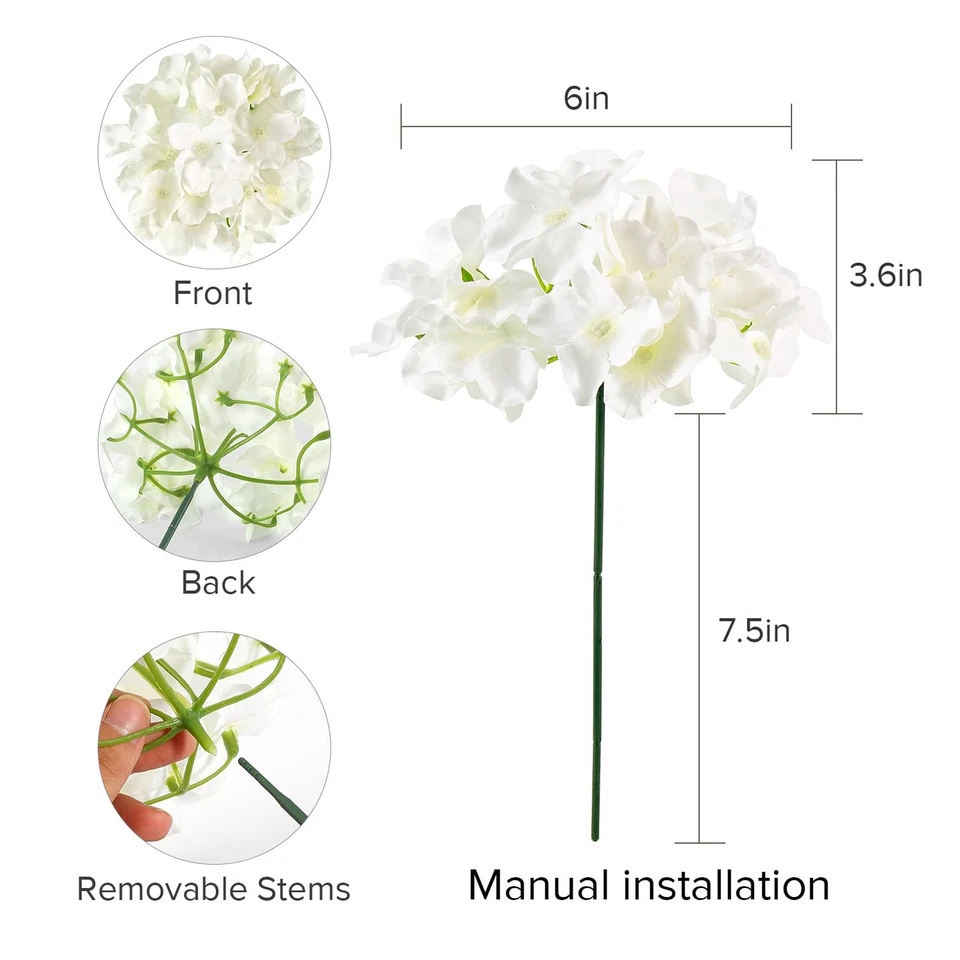 真丝人造 Hydrangea 花 64 件,全开花头,婚礼装饰,白色 — 第 2/4 张图片