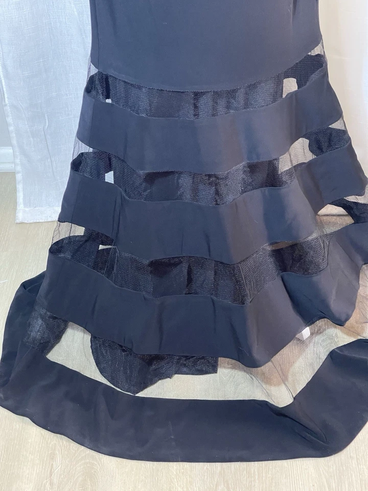 Ralph Lauren NWT Classic Long Black Gown Sz 8 Mesh Flared Hem Deep V Wrap Chest - Image 4 of 4