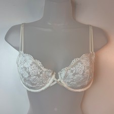 Victoria’s Secret Lace Wire Bra 34C White Lightly Lined Demi Sexy