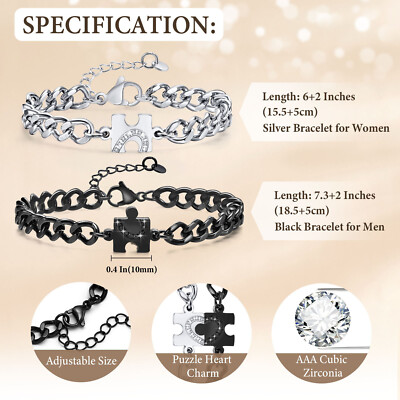 OIDEA Matching Bracelets For Couples - Long Distance Heart Puzzle Bracelet Set