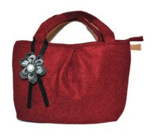 Handgefertigte Filz Tasche Handtasche Burgund - Retro Boho Style Top Henkel mit Blume