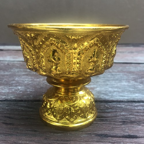 Vintage Style Phan Lao Thai Design High Foot Gold Tray Embossed Aluminum Gift - Picture 69 of 104