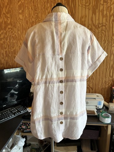 Soft Surroundings Light-as-air Striped Gauzy Lined Blouse Purple Sz L Purple Art - Picture 6 of 11