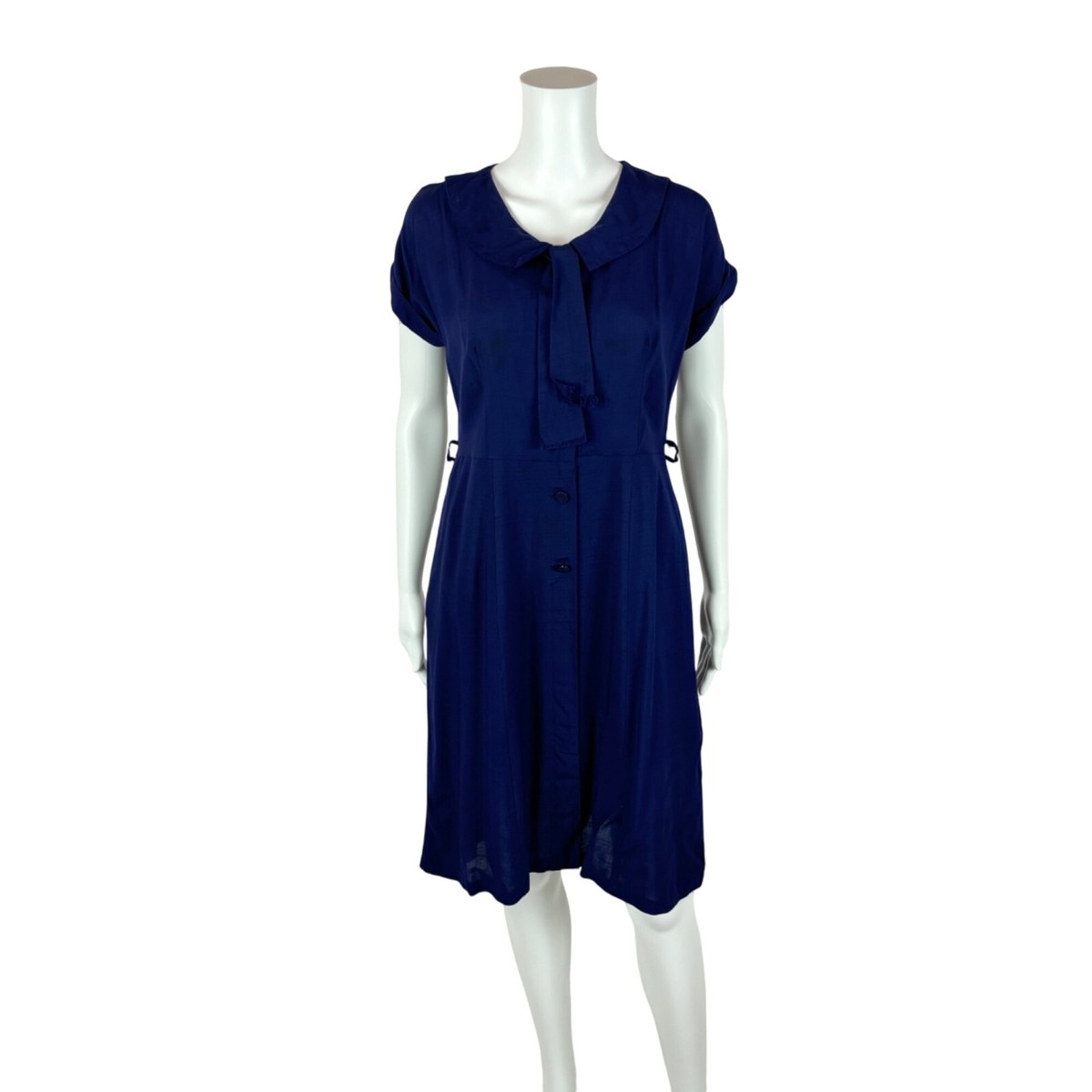 navy blue ascot dress Vintage 50s Shirt Dress Women's Small Navy Blue Fringe Ascot Necktie AS IS