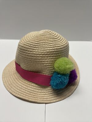 Toddler Preschool Little Girls Straw Hat Natural Pink Band Multicolor