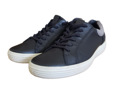 Ecco Soft 7 Sneakers Men Sz 8 Black Leather Low Top Lace Up Casual Comfort Shoes