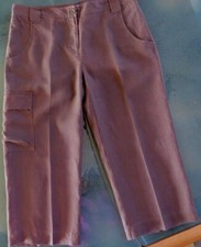 Eileen Fisher Sz S Brown Zip Front Linen Crop Pants Relaxed Leg