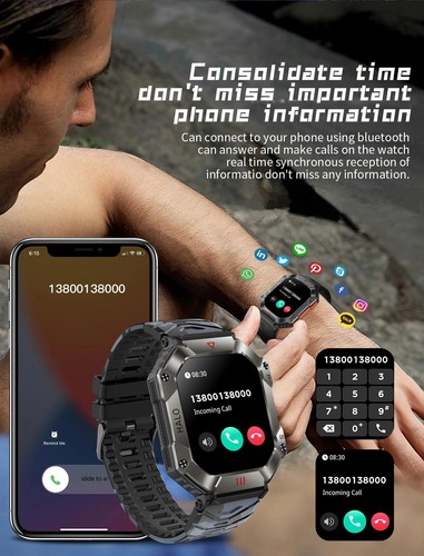 Men Smart Watch for Android Ios Fitness Watches Ip68 Waterproof Military - Zdjęcie 11 z 30