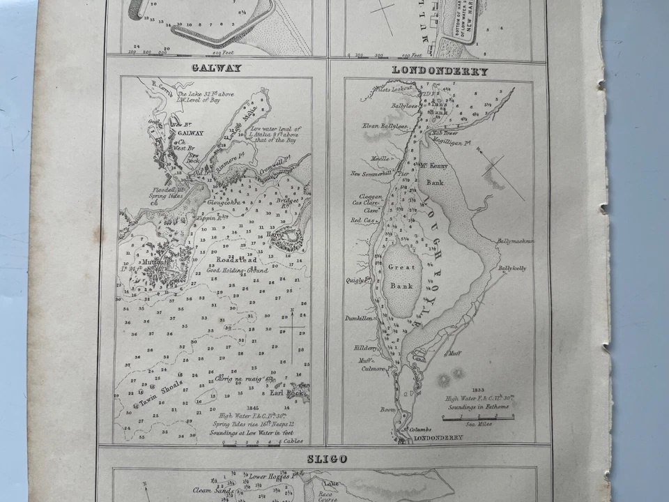 Mapa antiguo de Portrush Galway Londonderry Sligo Irlanda coloreado a mano 1856 Foto 3 de 4