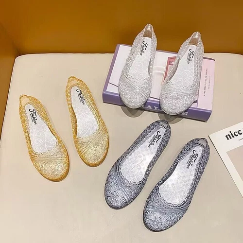 Women Summer Jelly Sandals Hollow Out Shoes Glitter Crystal Beach Mesh Slippers - Bild 9 von 17