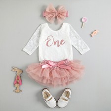 Personalised Girls 1st Birthday Outfit Baby Tutu Dress Cake Smash Pink Girl
