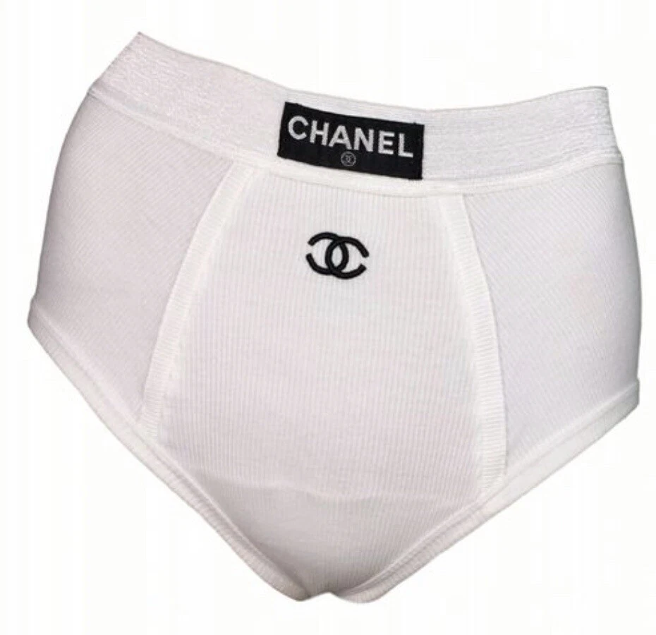 CHANEL Runway 1993 White High Waist PANTIES Underwear Collector Rare Sz.M