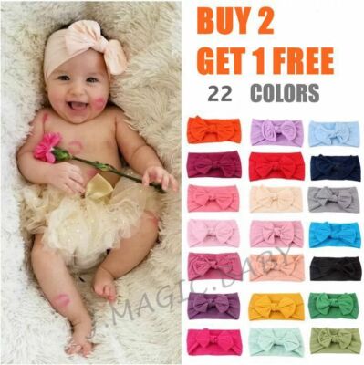Baby Nylon Soft Bow Head Wrap Turban Top Knot Headband Newborn
