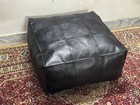 Leather Pouffe Genuine 30'' Moroccan Handmade Ottoman Pouf New Black Footstool