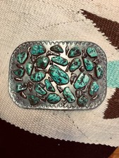 VINTAGE/OLD PAWN NATIVE AMERICAN STATEMENT TURQUOISE/STERLING BUCKLE SIGNED