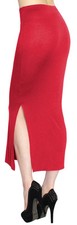 Bleistiftrock Damen High Waist Jersey Maxi Rock langer Rock mit Schlitz