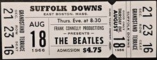 BEATLES - 1966 - FULL & UNUSED ORIGINAL CONCERT TICKET - BOSTON - SUFFOLK DOWNS 