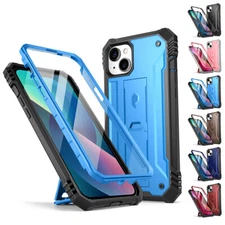 For iPhone 14 Case Full Body Shockproof Cover with Screen Protector Kickstand