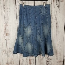 Studio West Patchwork Denim Skirt M Cotton Boho Chic Western Modest