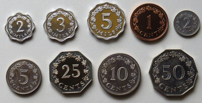 Malta, Republik 2, 3, 5 Mils, 1, 2, 5, 10, 25, 50 Cents 1977