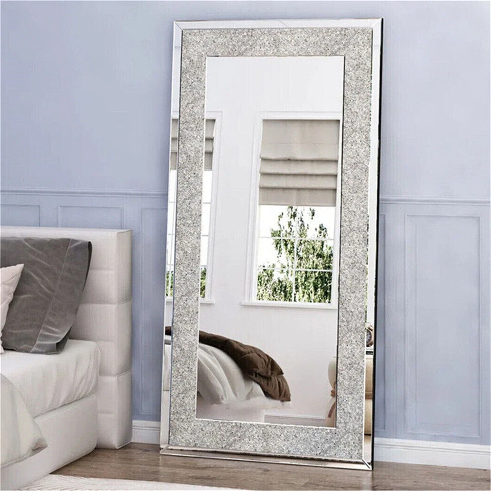 Large Crystal Crush Diamond Rectangle Silver Mirror Wall Hang Frameless Mirror - Image 2 of 4