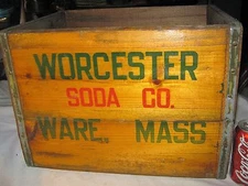 ANTIQUE WORCESTER SODA CO WARE MASS USA WOOD BOTTLE ART SIGN ADVERTISING BOX  