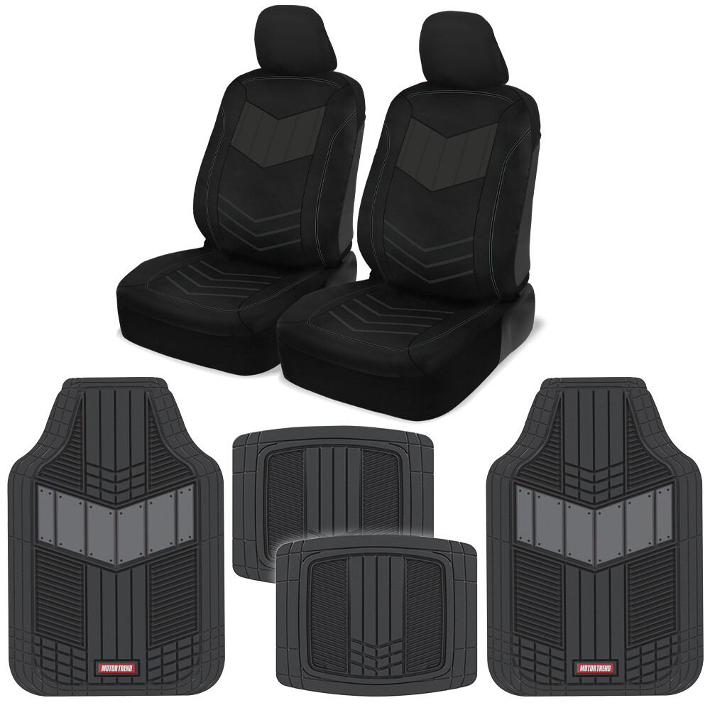 Car Seat Covers Set Sideless PU Leather & Heavy Duty Floor Mats Liners Gray