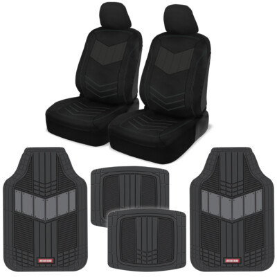 Car Seat Covers Set Sideless PU Leather Heavy Duty Floor Mats