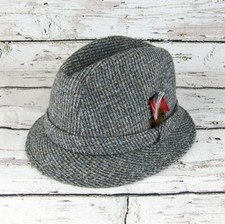 VTG Harris Tweed YoungAn Scottish Hand Woven Wool Fedora Hat Size M 7-7 1/8 Gray