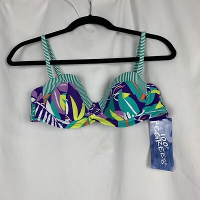 100 Degrees Floral Swim Top Women Sz S 4-6 NWT Purple Green Tropical Summer