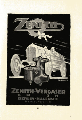 Zenith-Vergaser GmbH Berlin-Halensee Künstlerwerbung c.1922 - Bild 1 von 1