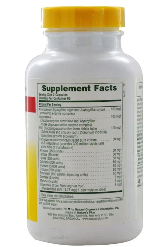 Acti-Zyme (180 Vegetarian Capsules) - Nature's Plus € 463,93 /  kg - Immagine 2 di 2