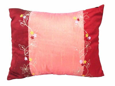 (29851) FUNDA DE COJIN CAMA SOFA RECTANGULAR ROSA ROJO FLOR BLANCA BORDADA