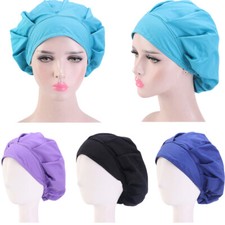 Unisex Women Men Hat Adjustable Floral Printed Bouffant Cap Hair Cover Worked