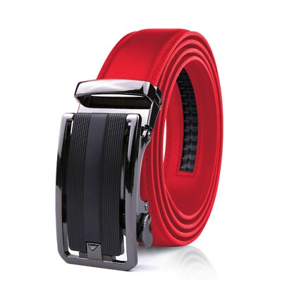 Real Genuine Leather Mens Ratchet Belt Belts For Men Adjustable Automatic Buckle