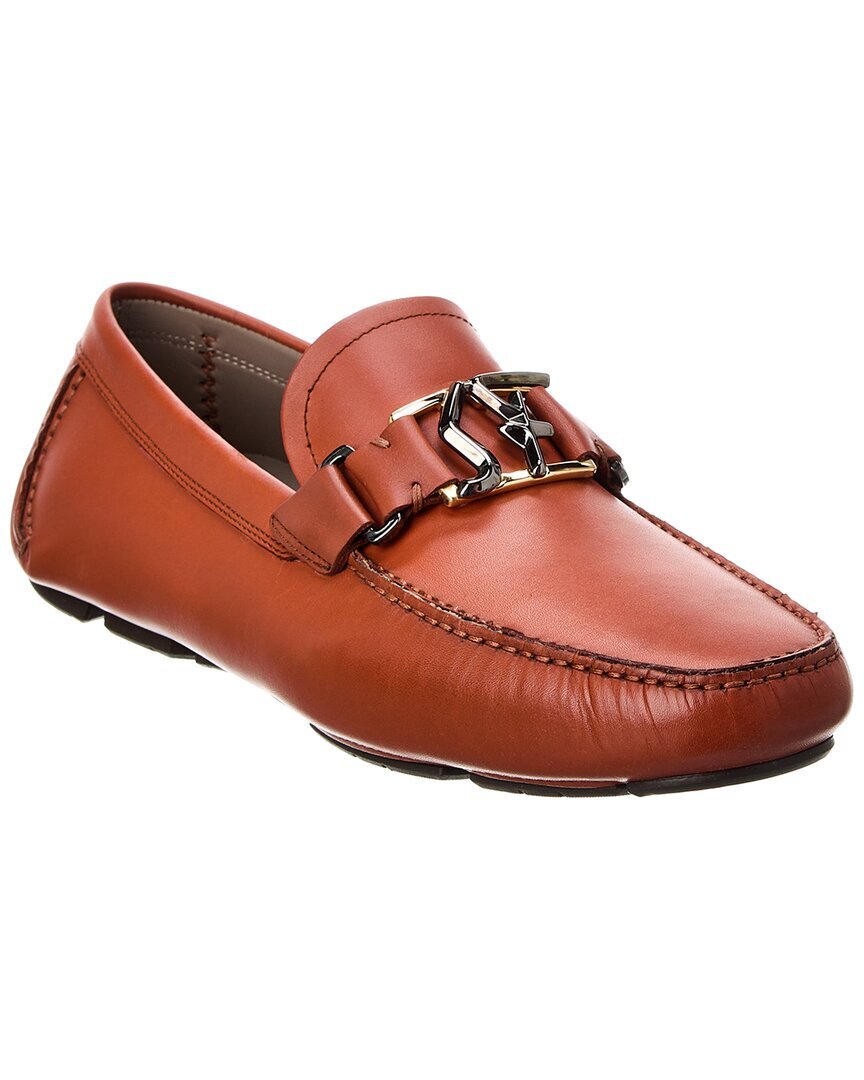 Мужская кожаная куртка Ferragamo Peter Leather Driver коричневая 8 D 65590₽