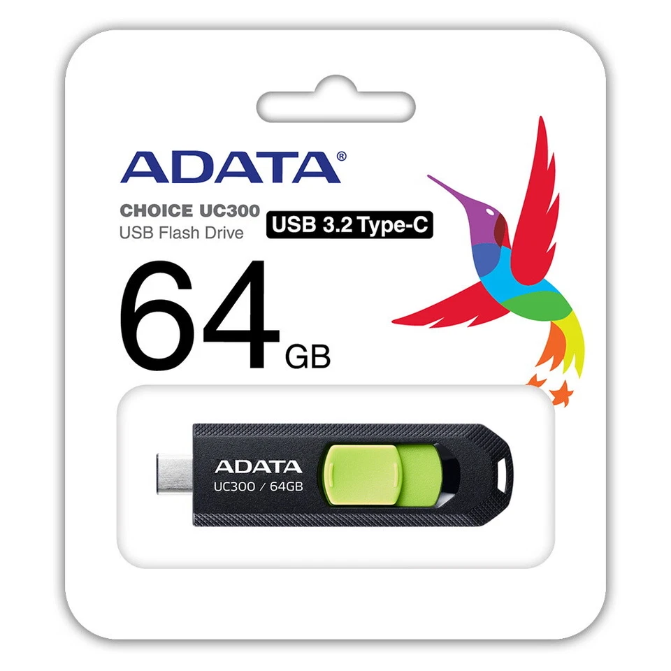 64 Go Adata USB3.2 UC300 Type-C Clé USB Noir/Vert - Photo 3/4