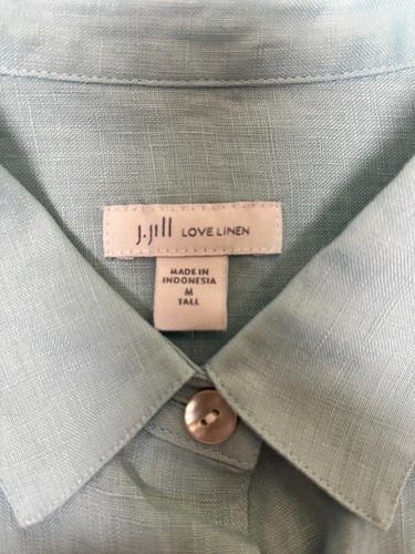 J Jill Love 100% Linen Women's Button Front Blouse Aquatint Size Medium Tall New - Picture 9 of 16