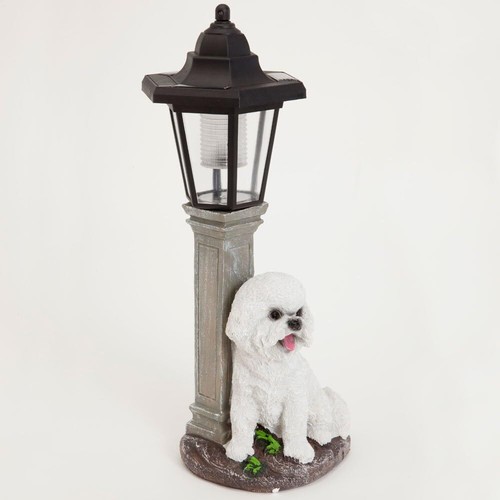 Solar Bichon Garten Laterne Harz Outdoor Hund Skulptur mit LED Licht - Bild 3 von 4