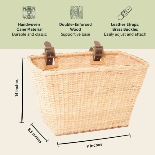 Retrospec Bicycles Cane Woven Rectangular Toto Basket with Authentic Leather ... - Picture 4 of 4