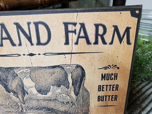 PRIMITIVE ANTIQUE VINTAGE STYLE DAIRY COWLAND FARM ADVERTISING BUTTER COW SIGN - Imagen 8 de 11
