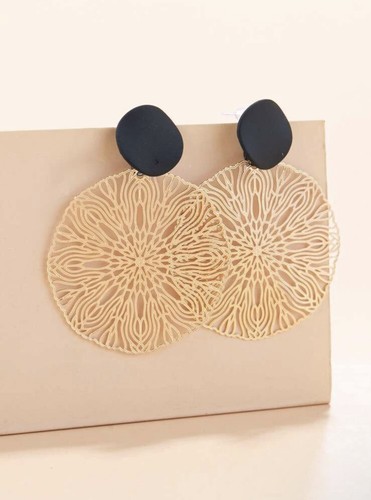 Golden Hollow Out Drop Dangle Hoop Earrings. Black -Gold Earrings. Free Shipping