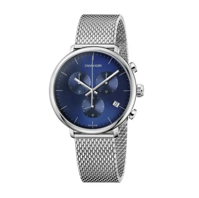 Montre homme Calvin Klein High Noon bracelet cuir noir cadran rond argenté boîtier 43mm