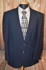 Hart Schaffner Marx Men Wool Navy Blue 2 Front Metal Button Blazer Sz 41R