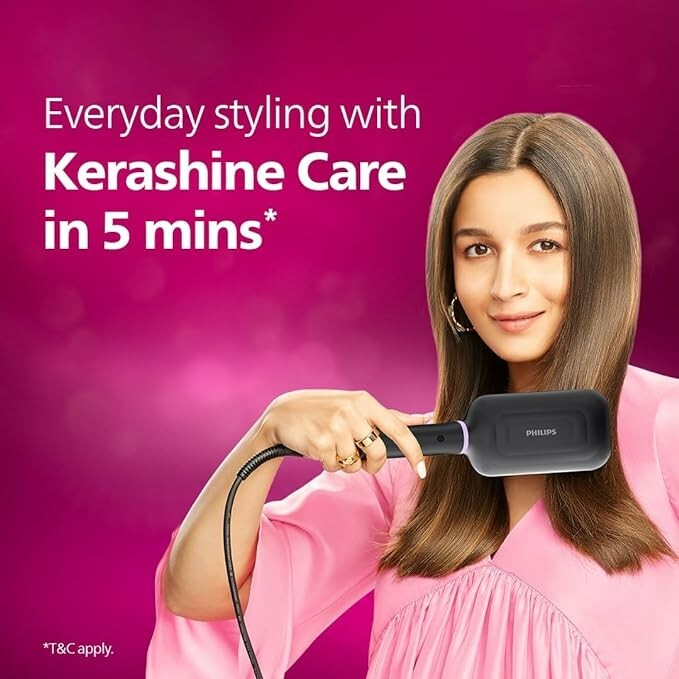 PHILIPS Hair Straightener Brush With Careenhance Technology - Thermoprotect
