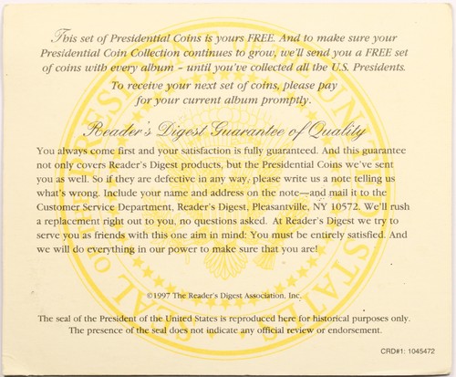 1997 Readers Digest Presidential Coin Set - Picture 2 of 2