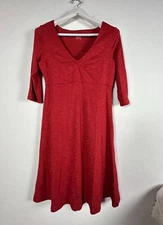 Horny Toad Women Red 3/4 Sleeve V-Neck Dress Medium Organic Cotton Blend Stretch