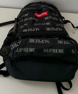 FW16 Supreme 3M Reflective Repeat backpack Black Bag Cordura Fabric Red box logo FW16 Supreme 3M Reflective Repeat backpack Black Bag Cordura Fabric Red box logo