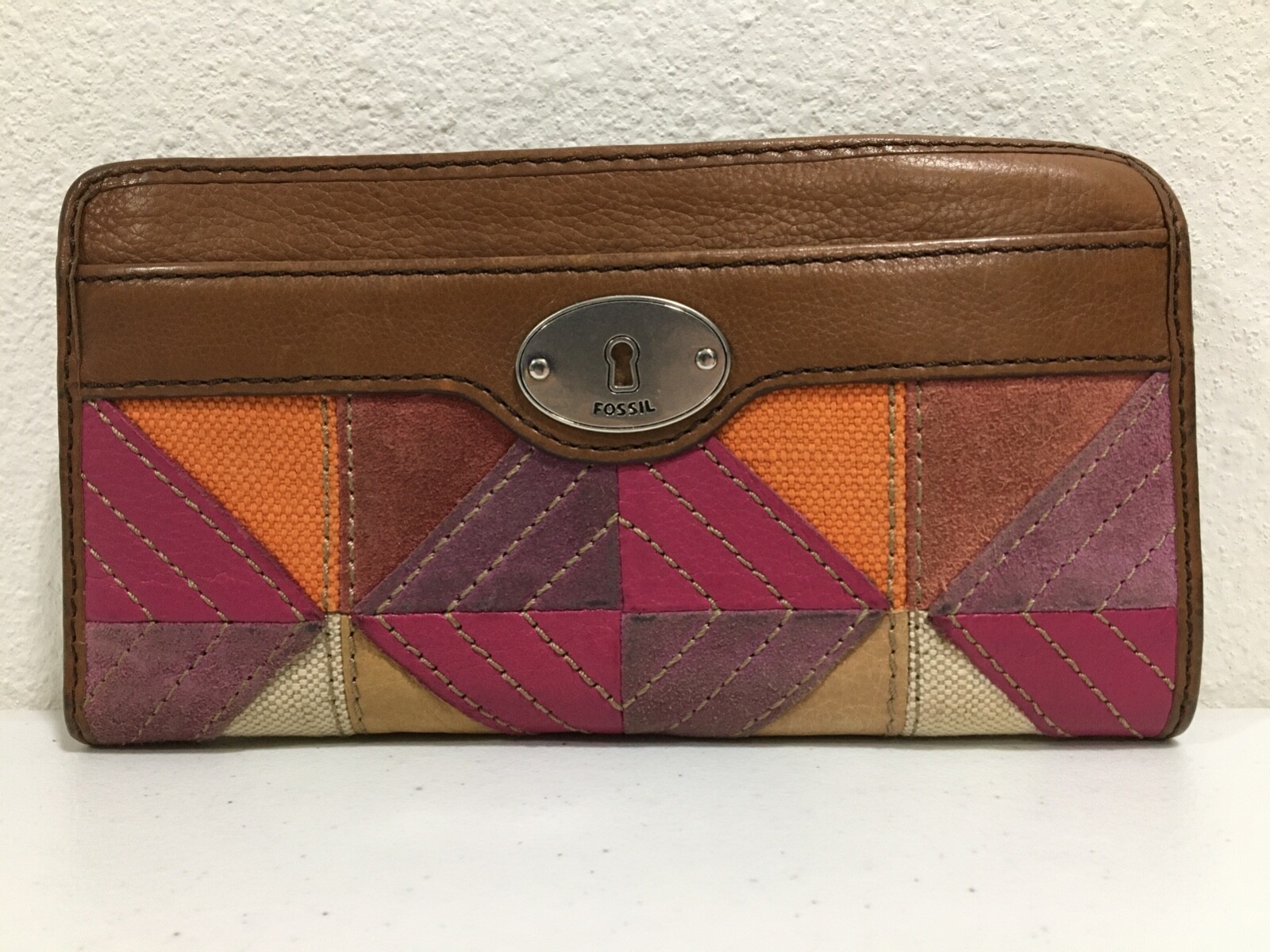 Fossil Maddox Multicolor Patchwork Brown Leather … - image 1