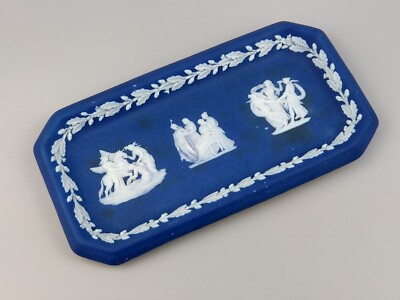 Antike dunkelblaue Jasperware kleine rechteckige Stiftschale um 1878